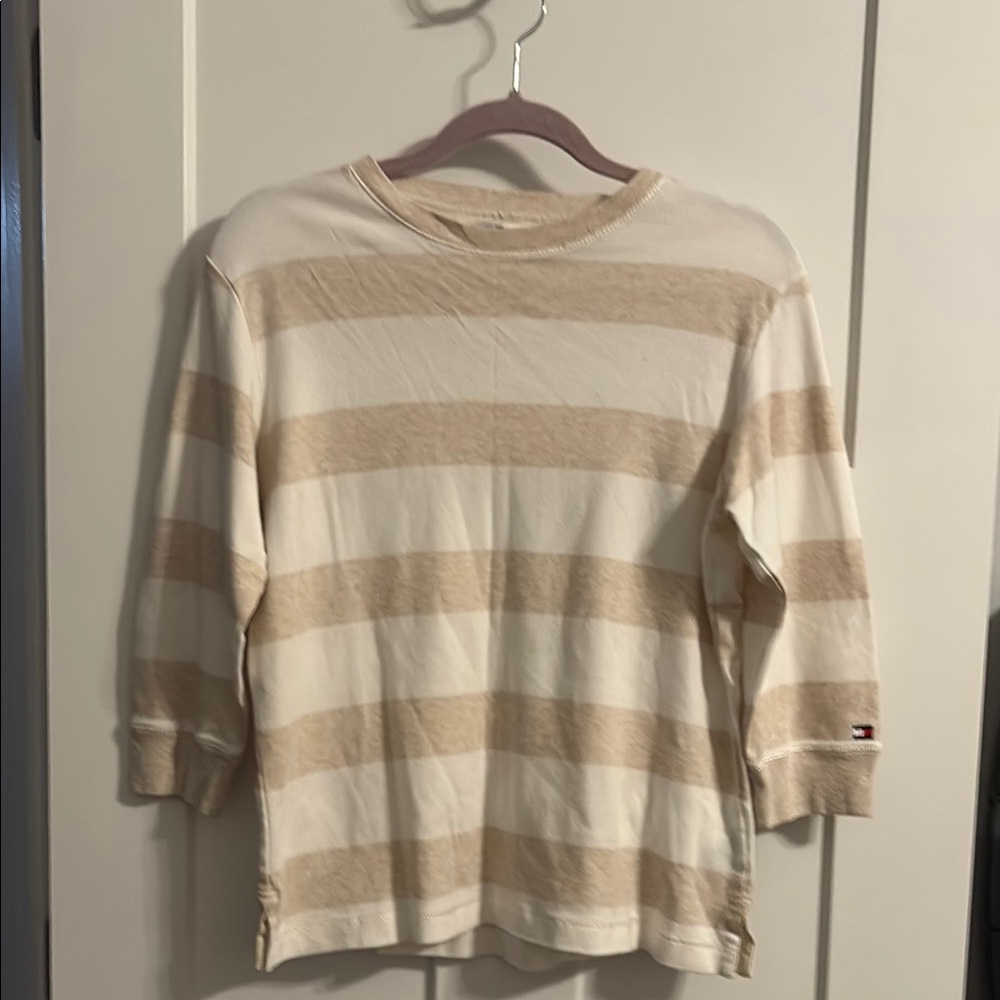 Tommy Hilfiger Beige and White Striped Top EUC Size XL
